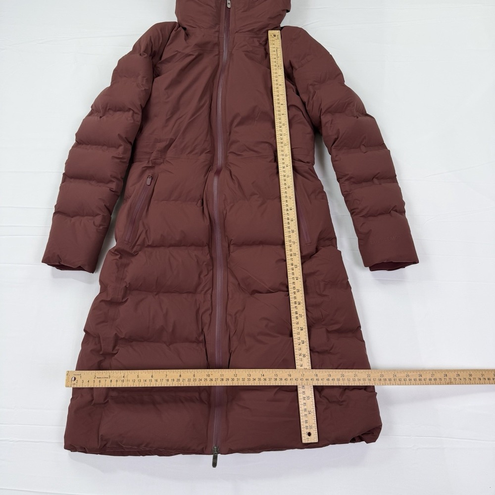 Lululemon Long Puffer Coat Women's 6 Burgundy Goose Down Hooded Winter Parka - Picture 11 of 16